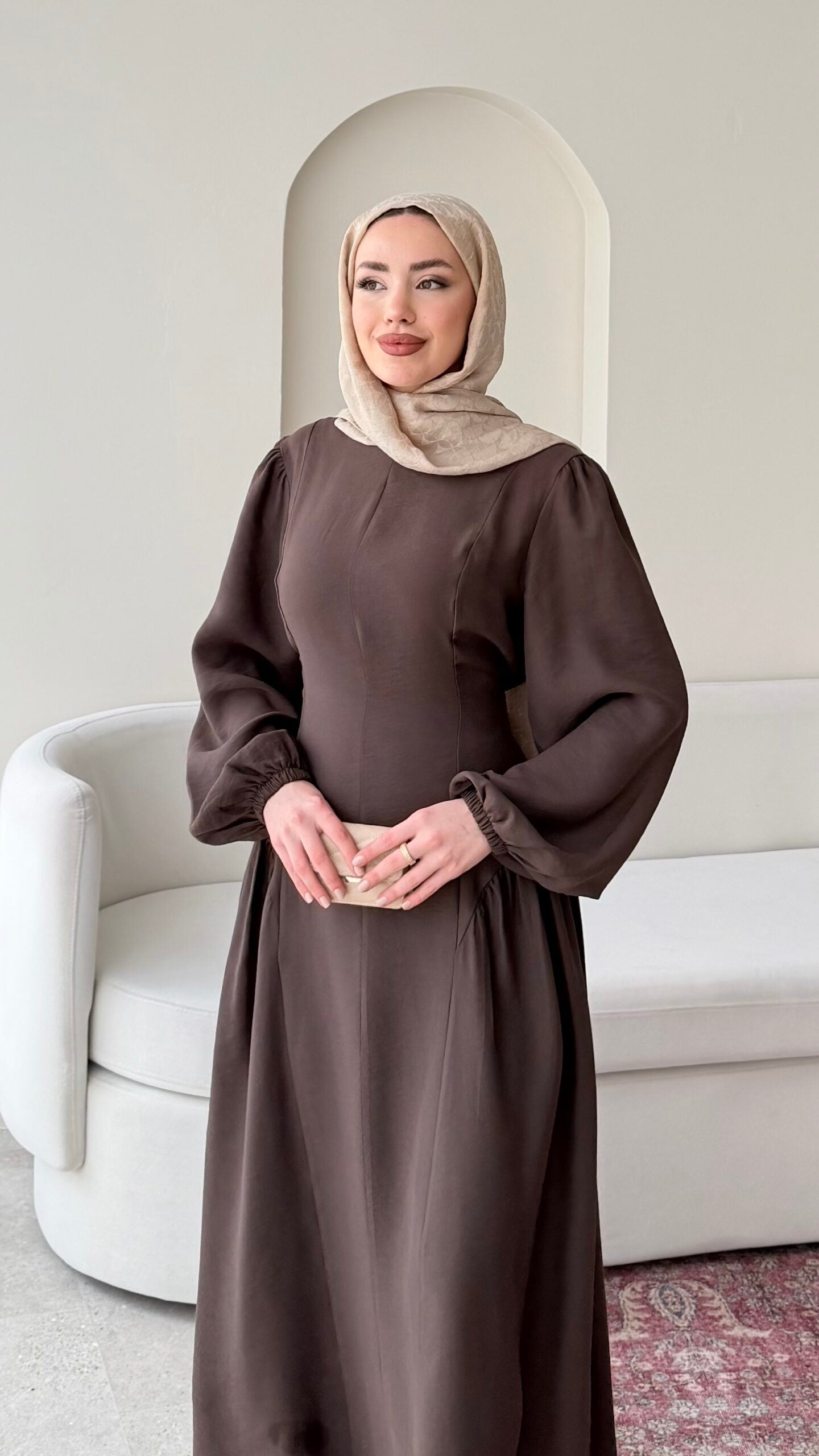 Talya Bağlama Detaylı Elbise – Kahve