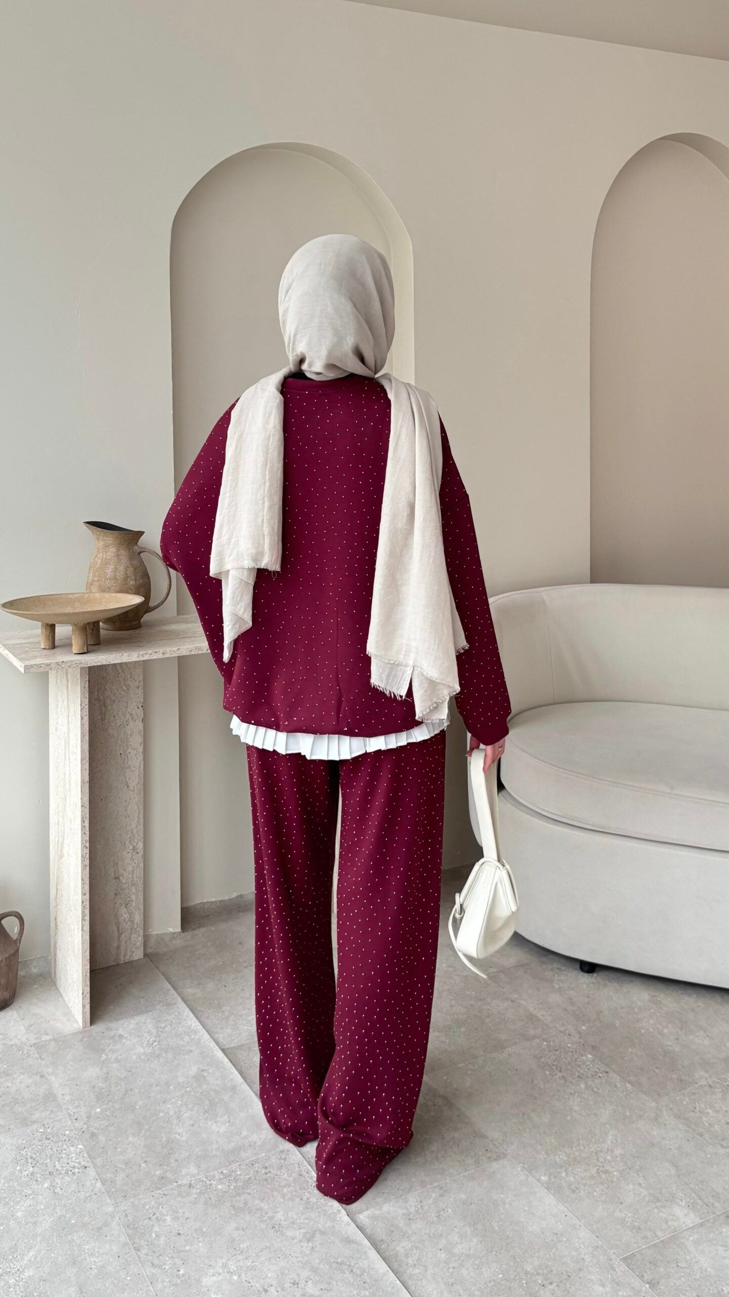 Glow Taşlı Takım Bordo