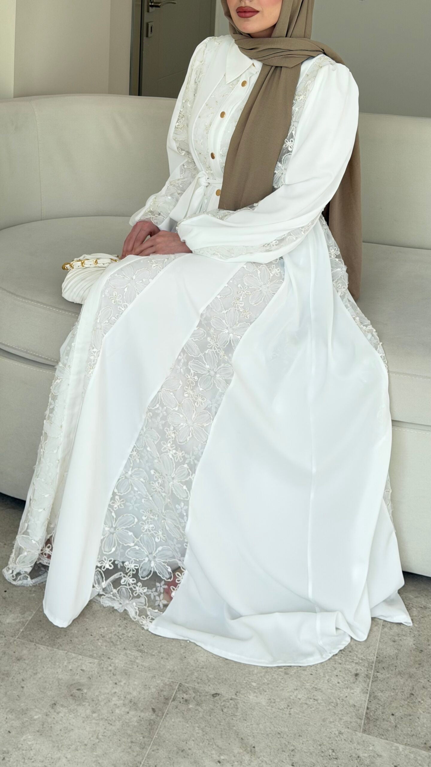 Loom Çiçek Desen Elbise – Beyaz