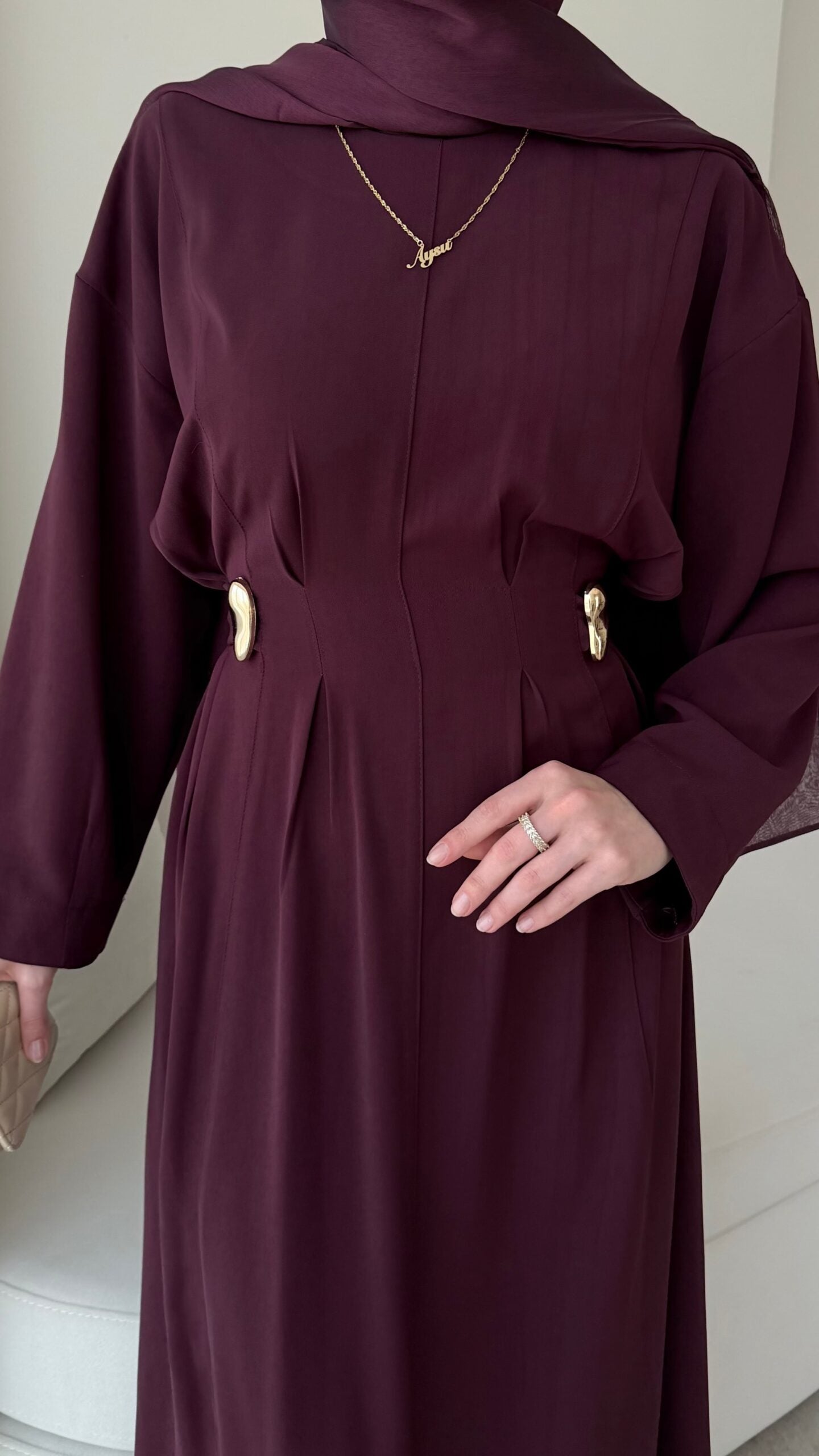 Meyla Gold Detaylı Elbise – Bordo