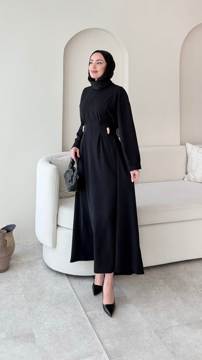 Meyla Gold Detaylı Elbise – Siyah