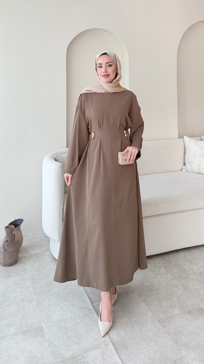 Meyla Gold Detaylı Elbise – Vizon
