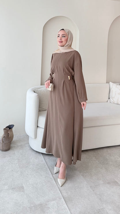 Meyla Gold Detaylı Elbise – Vizon