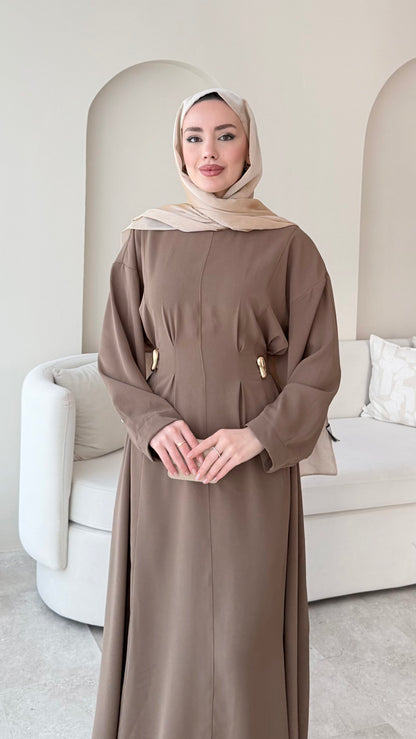 Meyla Gold Detaylı Elbise – Vizon