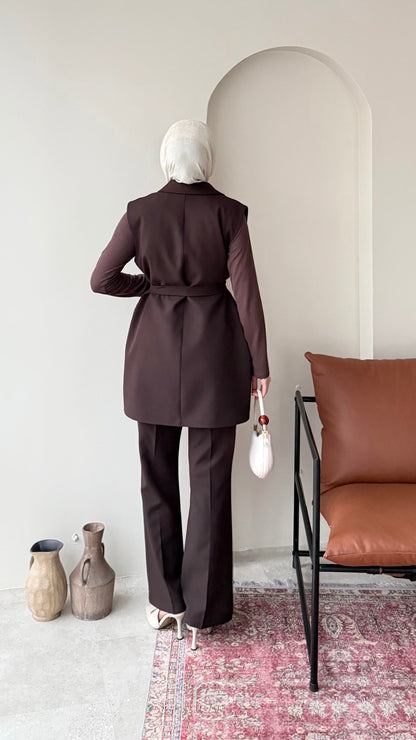 Penta Blazer Yelekli Takım – Kahve