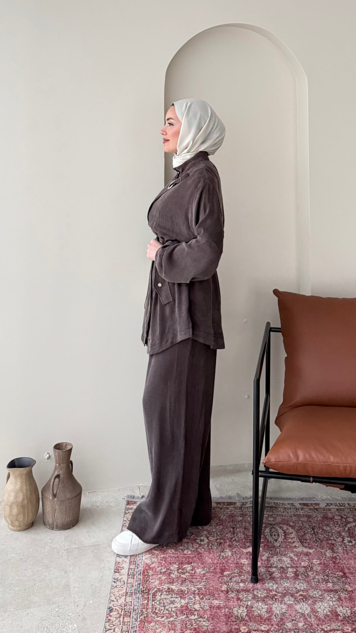 Yâde İpeksi Qupra Takım – Kahverengi