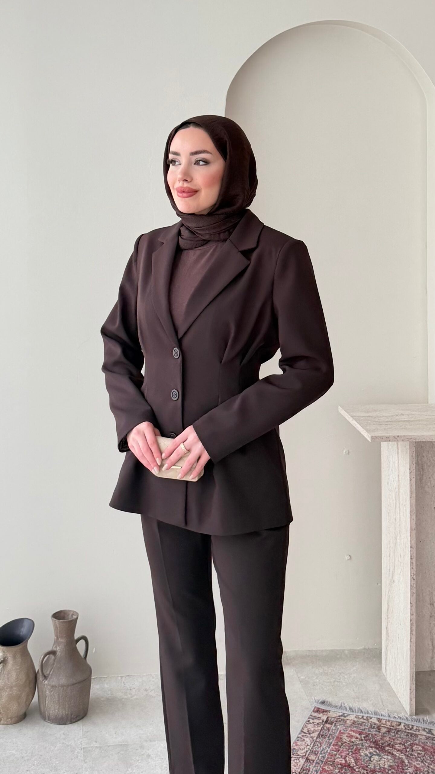 Polya Blazer Takım – Kahve