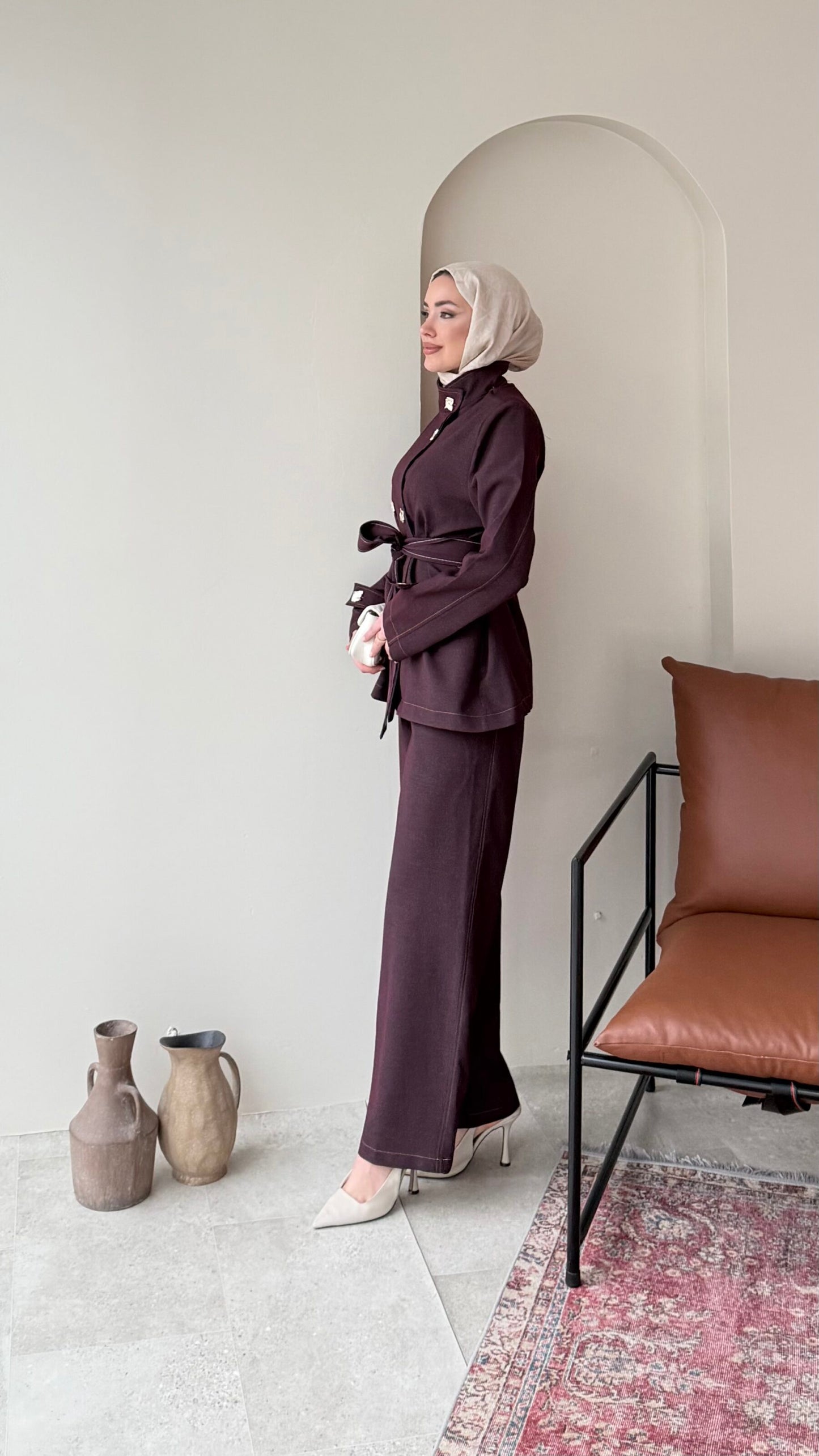 Miri Düğme Detaylı Takım – Mürdüm