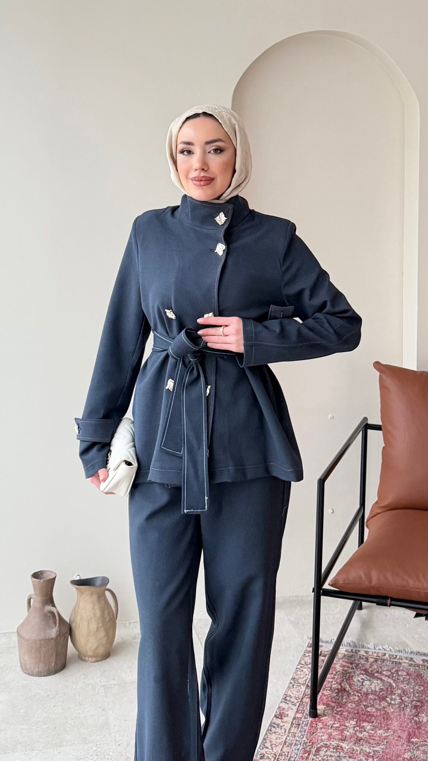 Miri Düğme Detaylı Takım – Lacivert