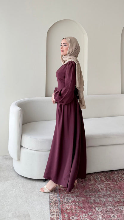 Talya Bağlama Detaylı Elbise – Mürdüm