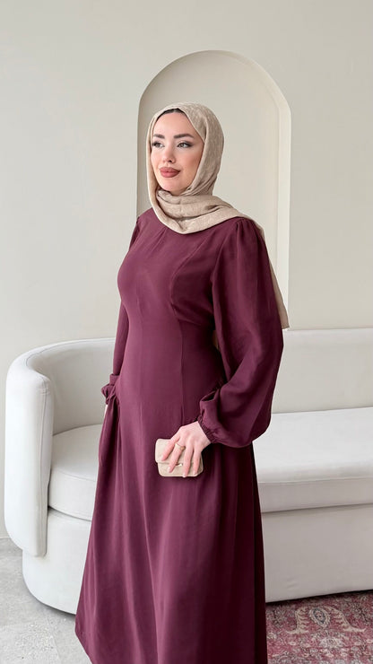 Talya Bağlama Detaylı Elbise – Mürdüm