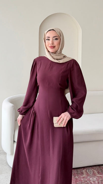 Talya Bağlama Detaylı Elbise – Mürdüm