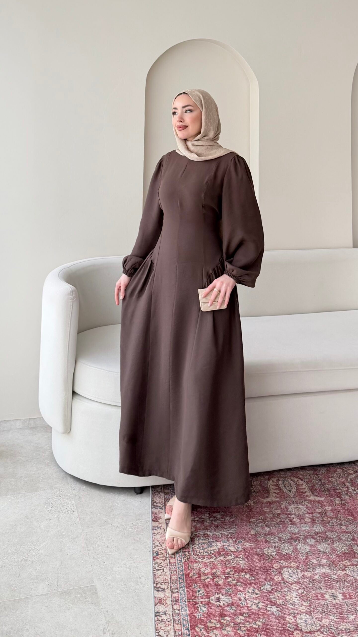 Talya Bağlama Detaylı Elbise – Kahve