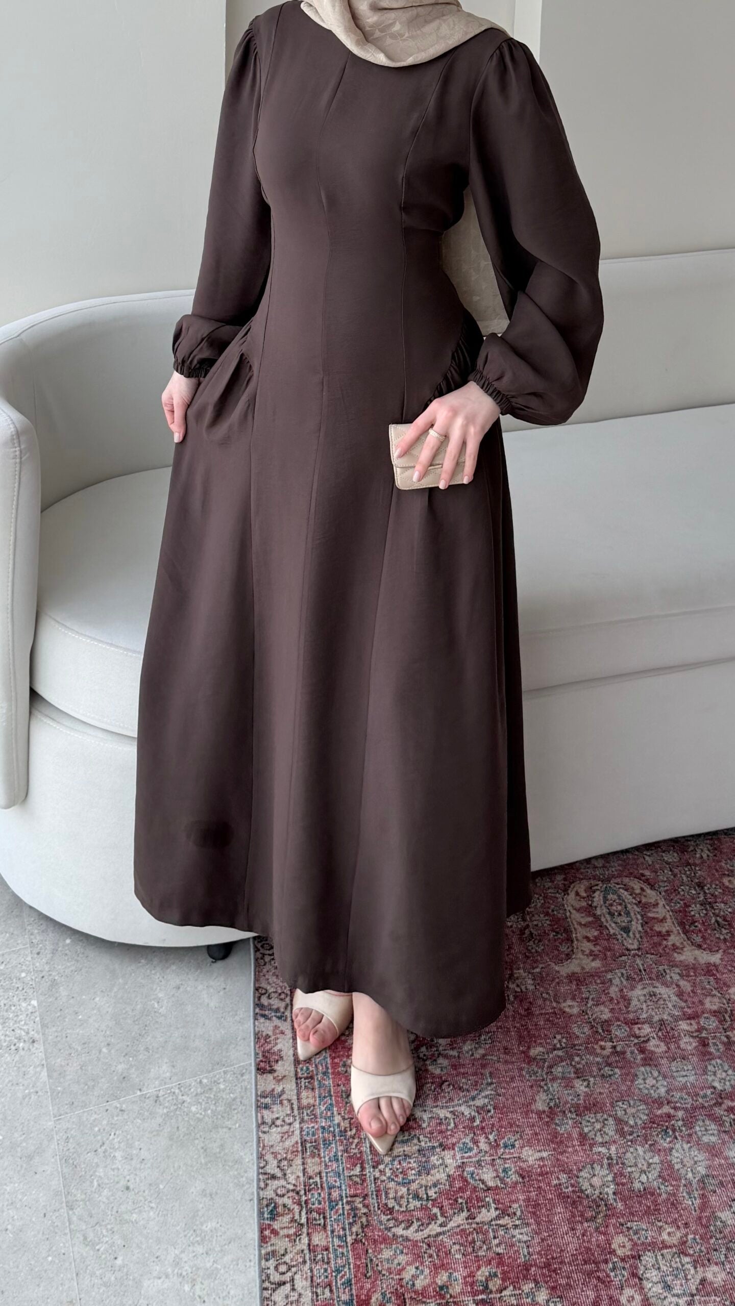 Talya Bağlama Detaylı Elbise – Kahve