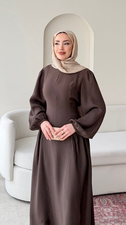 Talya Bağlama Detaylı Elbise – Kahve