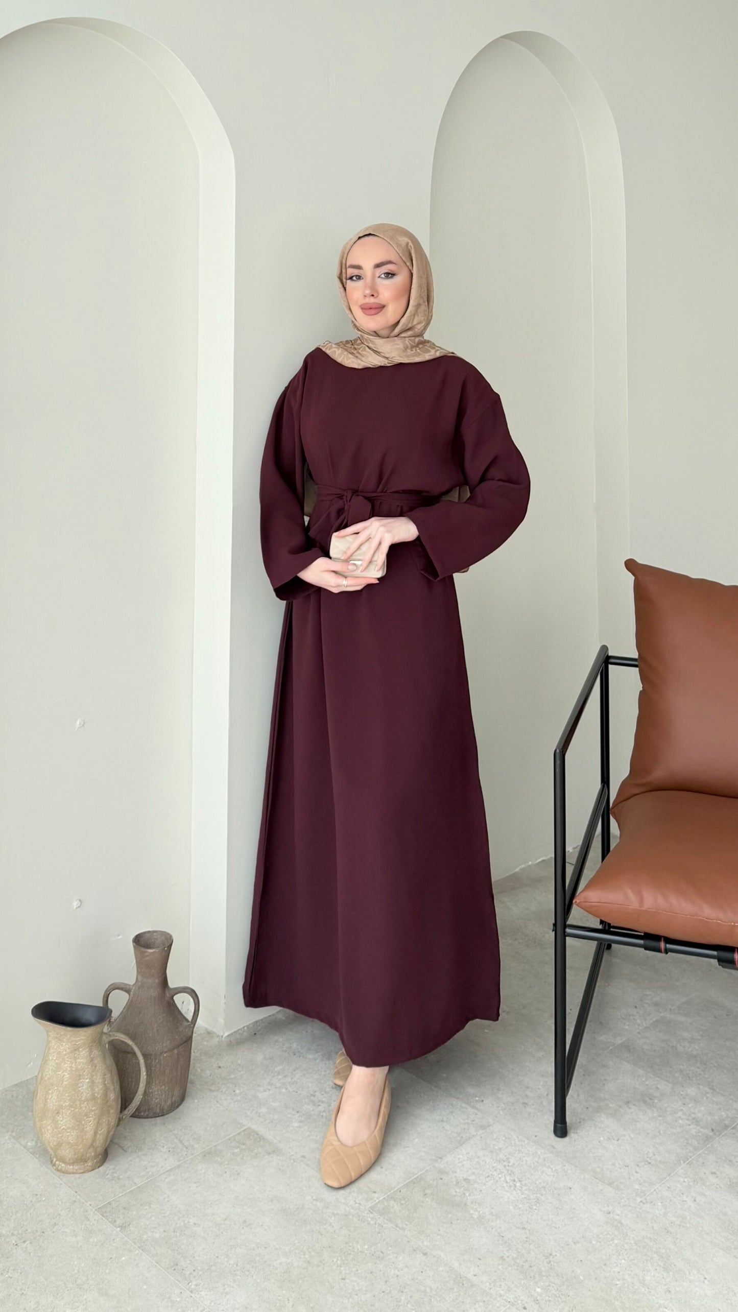 Esil Tensel Elbise – Bordo 