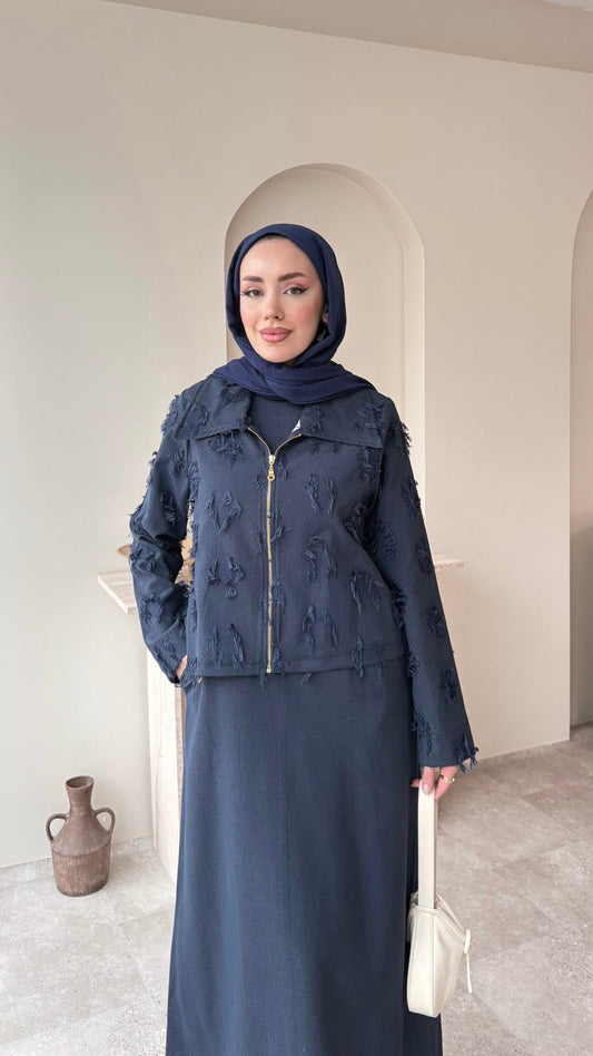 Velvet Jileli Ceket Takım – Lacivert