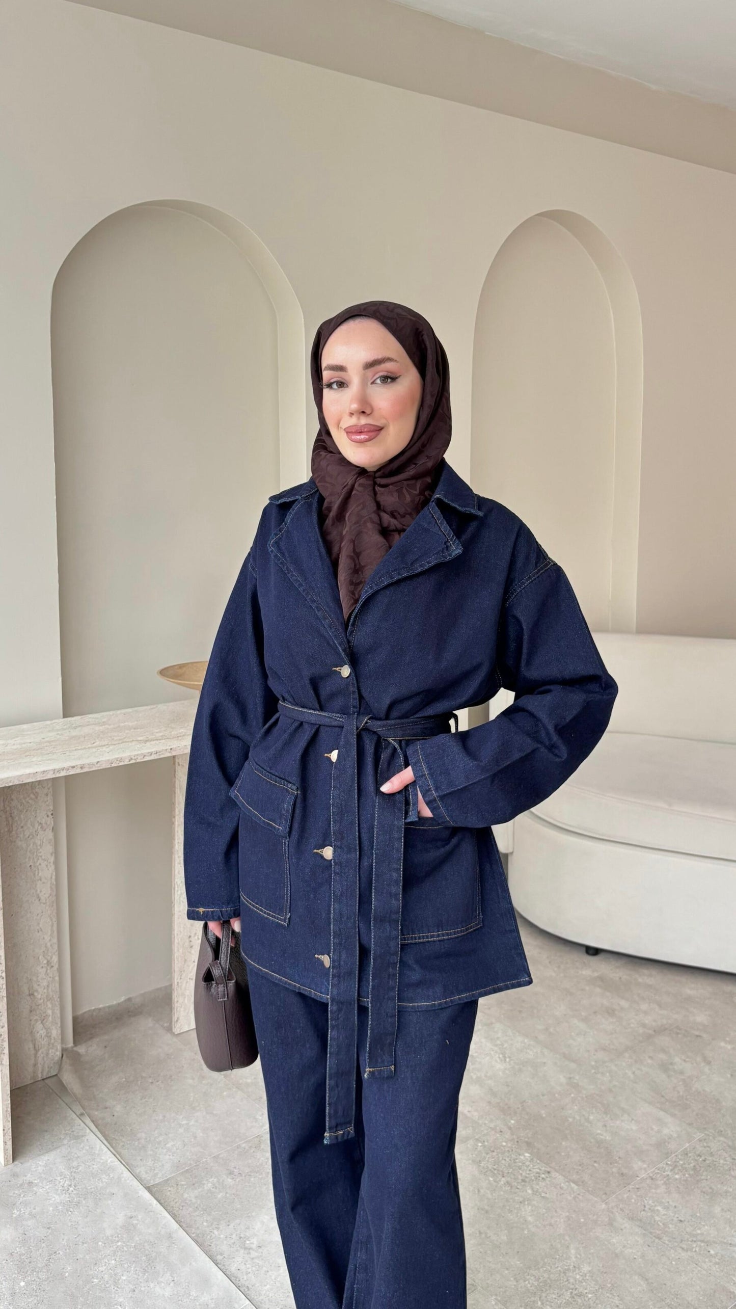 Olivia Kuşaklı Kot Takım – Koyu Lacivert