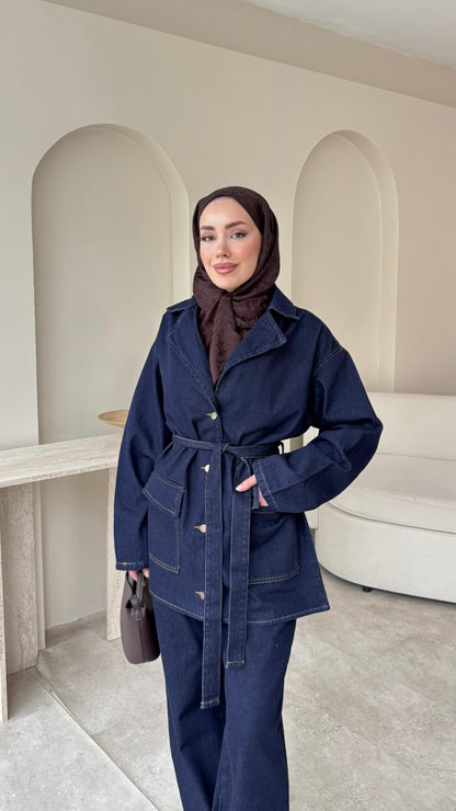 Olivia Kuşaklı Kot Takım – Koyu Lacivert