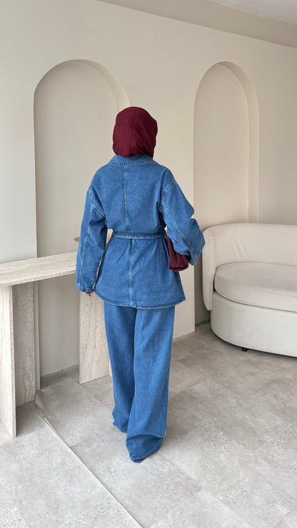 Olivia Kuşaklı Kot Takım – Mavi