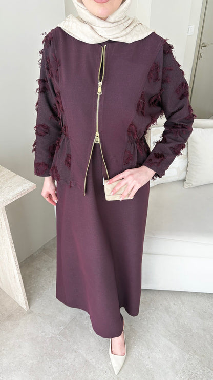 Wool Yandan Büzgülü Takım – Bordo
