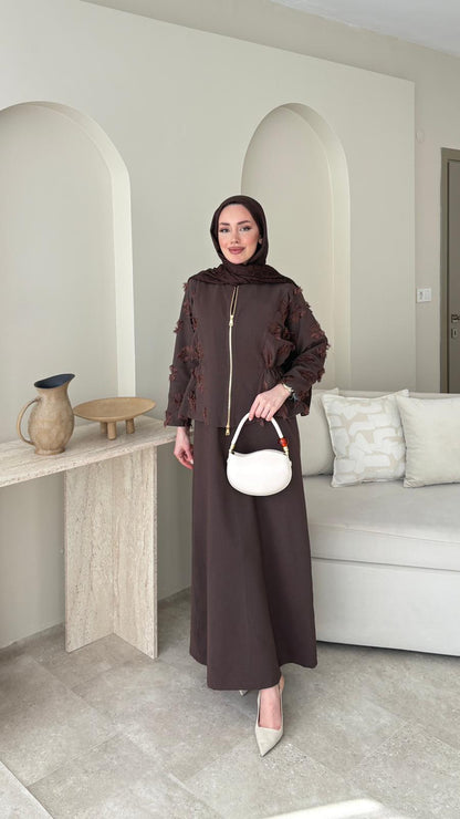 Wool Yandan Büzgülü Takım – Kahverengi