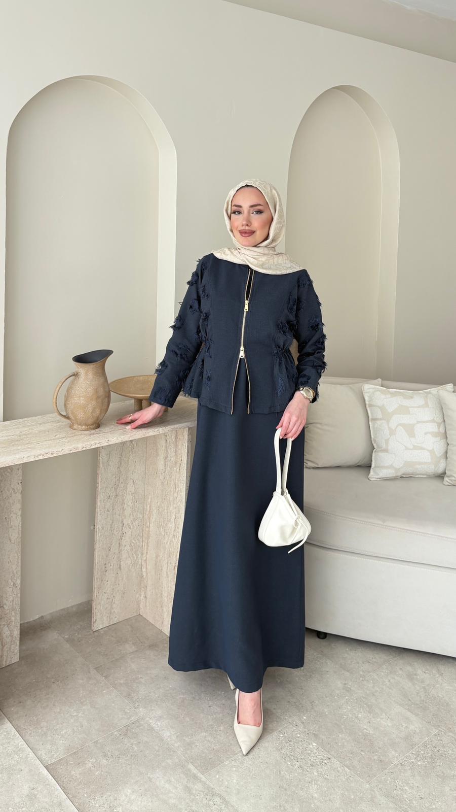 Wool Yandan Büzgülü Takım – Lacivert