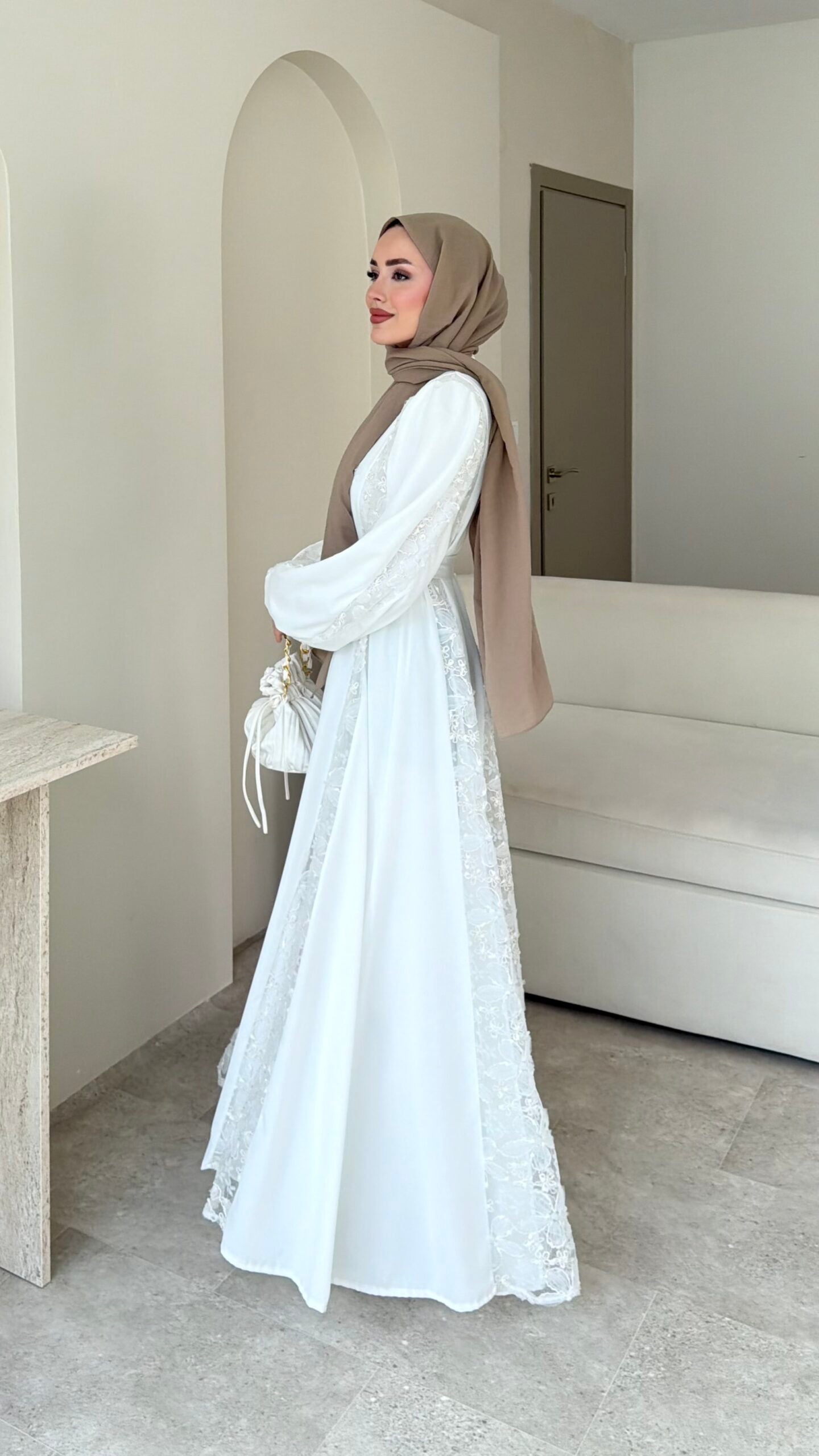 Loom Çiçek Desen Elbise – Beyaz
