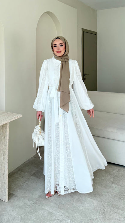 Loom Çiçek Desen Elbise – Beyaz