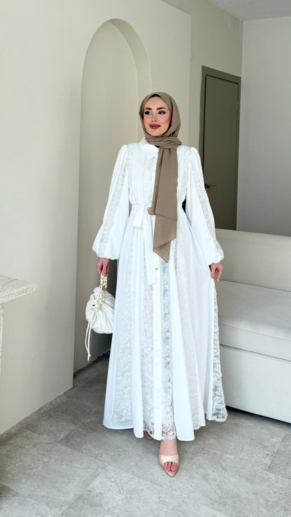 Loom Çiçek Desen Elbise – Beyaz