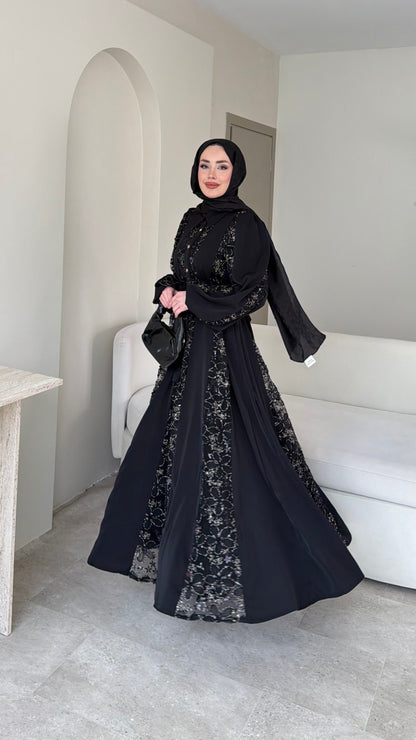 Loom Çiçek Desen Elbise – Siyah
