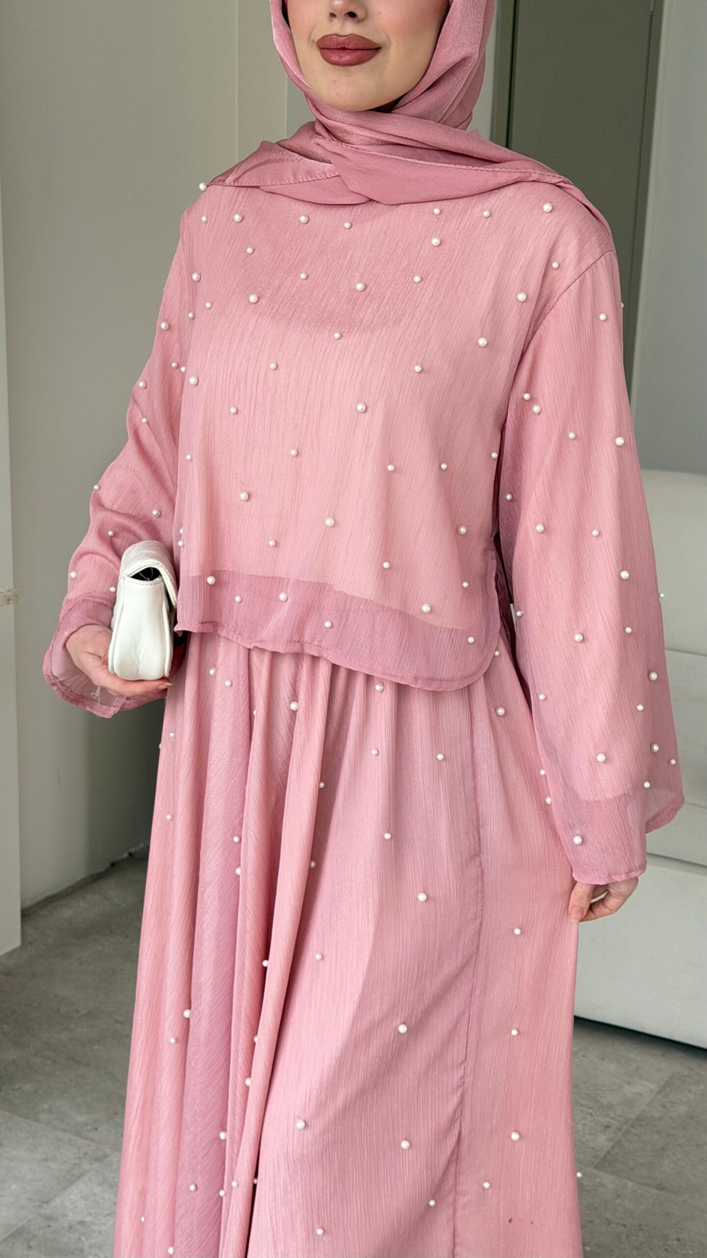 Balm İnci İşlemeli Takım – Pembe