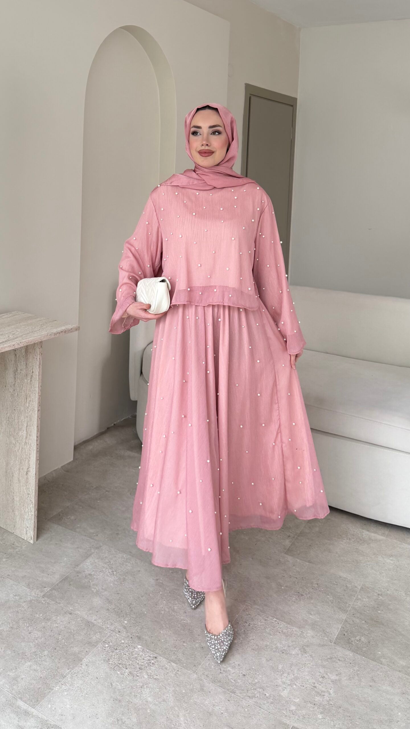 Balm İnci İşlemeli Takım – Pembe