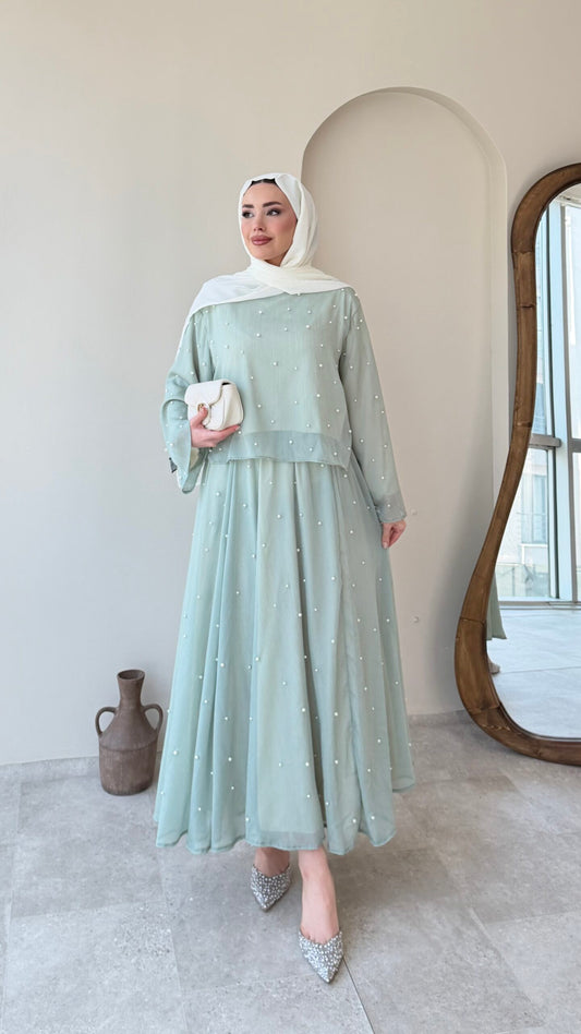 Balm İnci İşlemeli Takım – Mint Yeşil