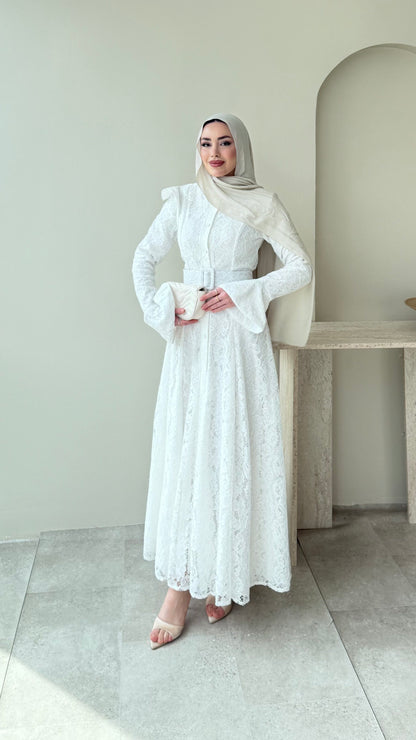 Madrid Volanlı Elbise – Beyaz