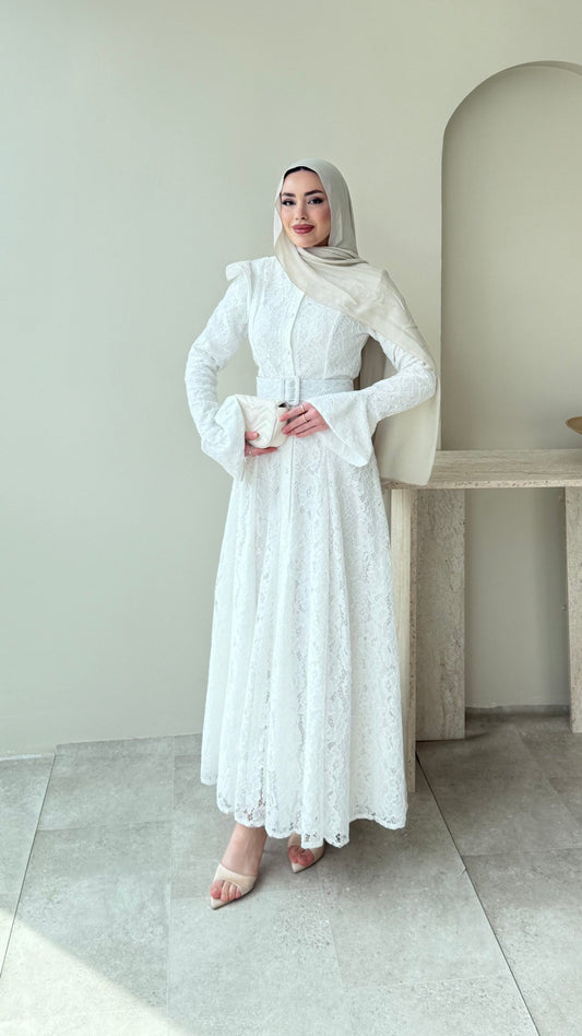 Madrid Volanlı Elbise – Beyaz