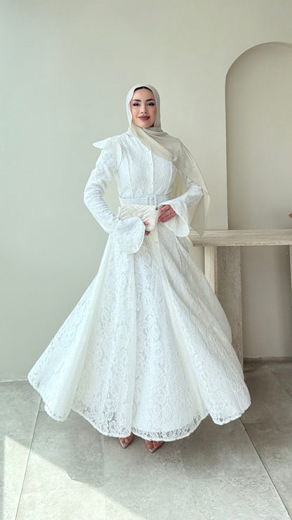 Madrid Volanlı Elbise – Beyaz