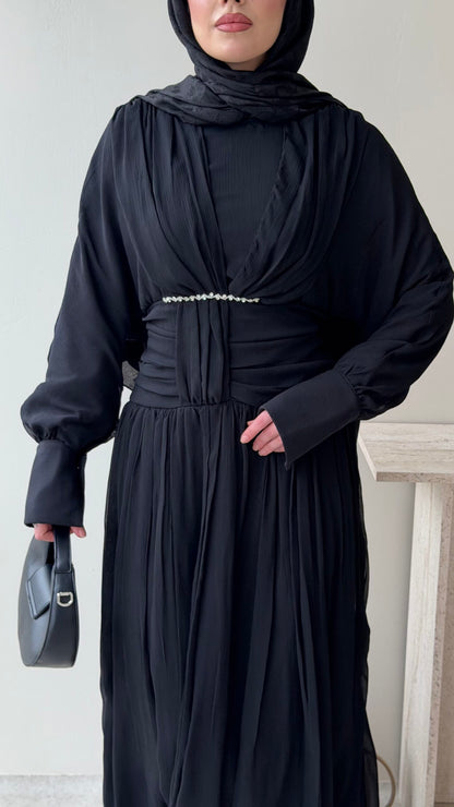 Real Taşlı Elbise – Siyah