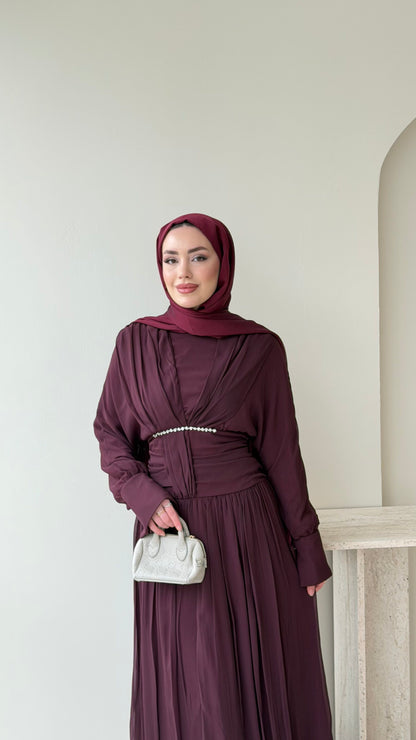 Real Taşlı Elbise – Bordo