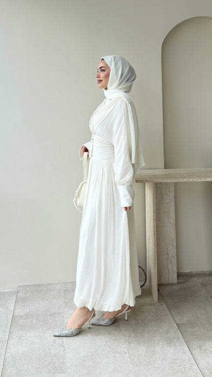Real Taşlı Elbise – Beyaz