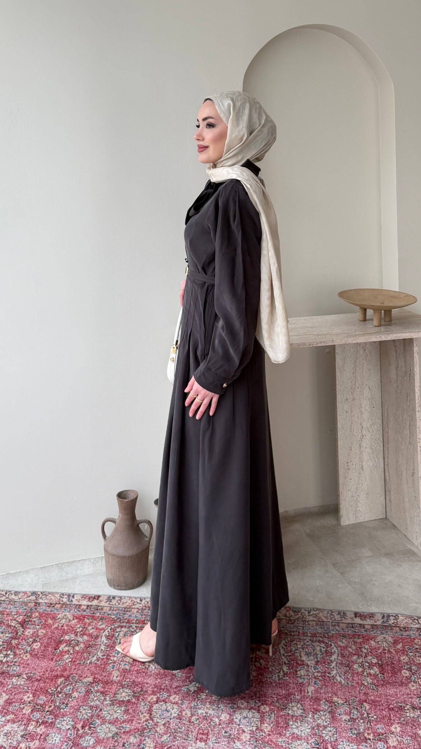 Flora Tensel Elbise – Kahverengi