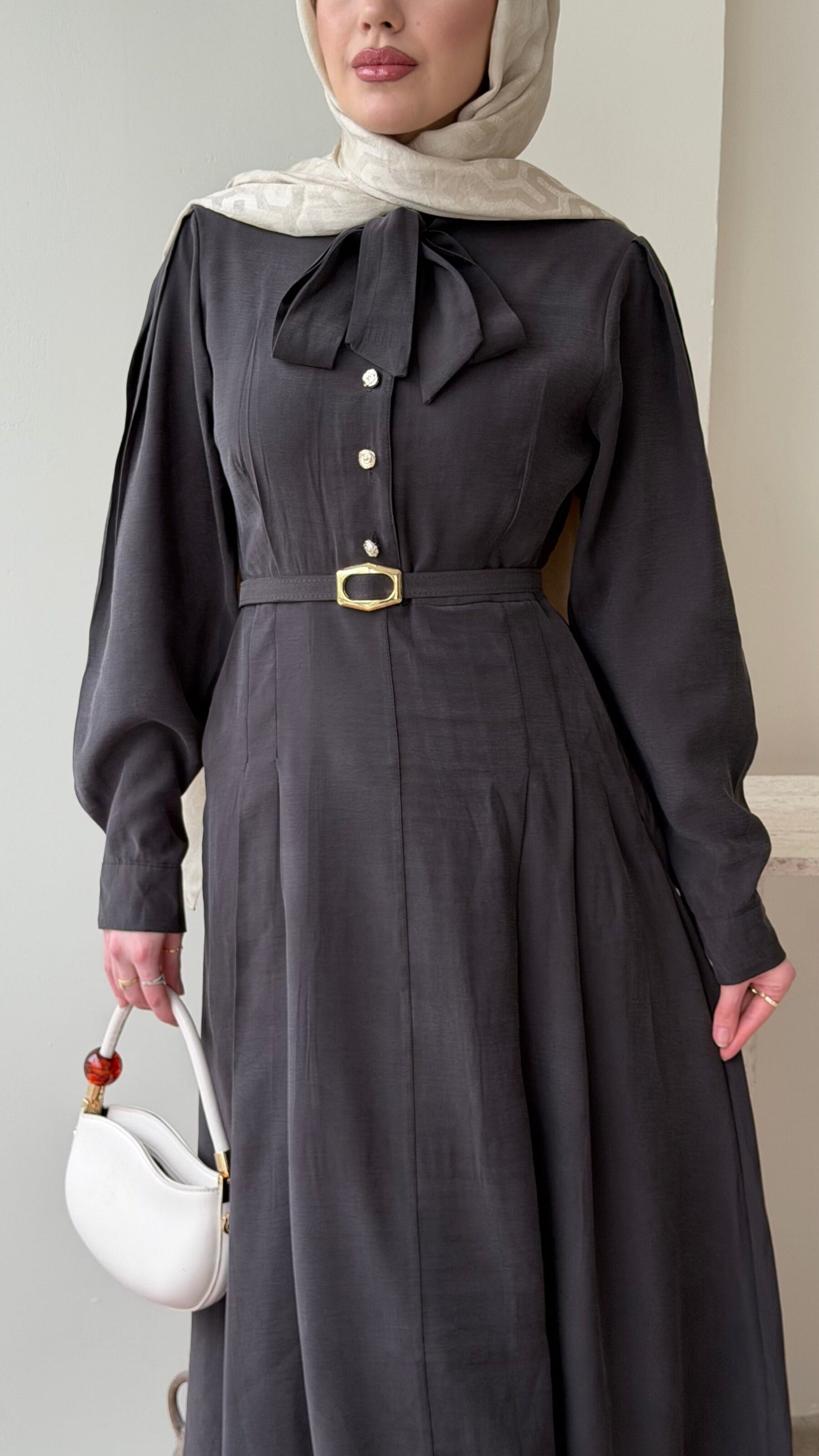 Flora Tensel Elbise – Kahverengi