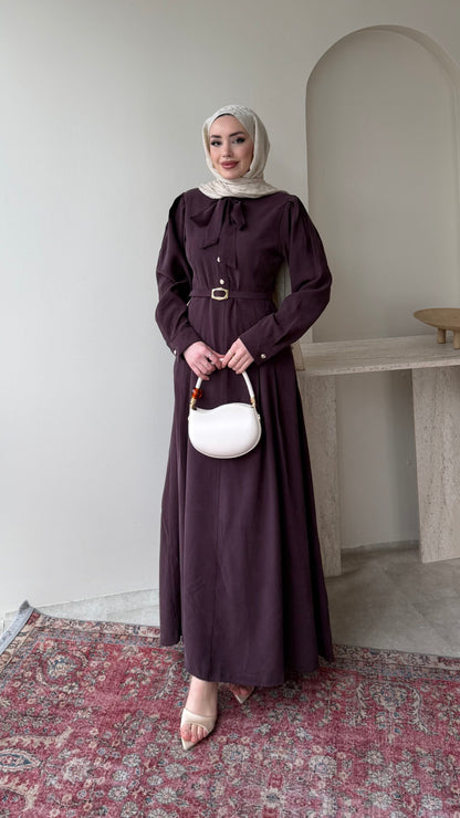 Flora Tensel Elbise – Bordo