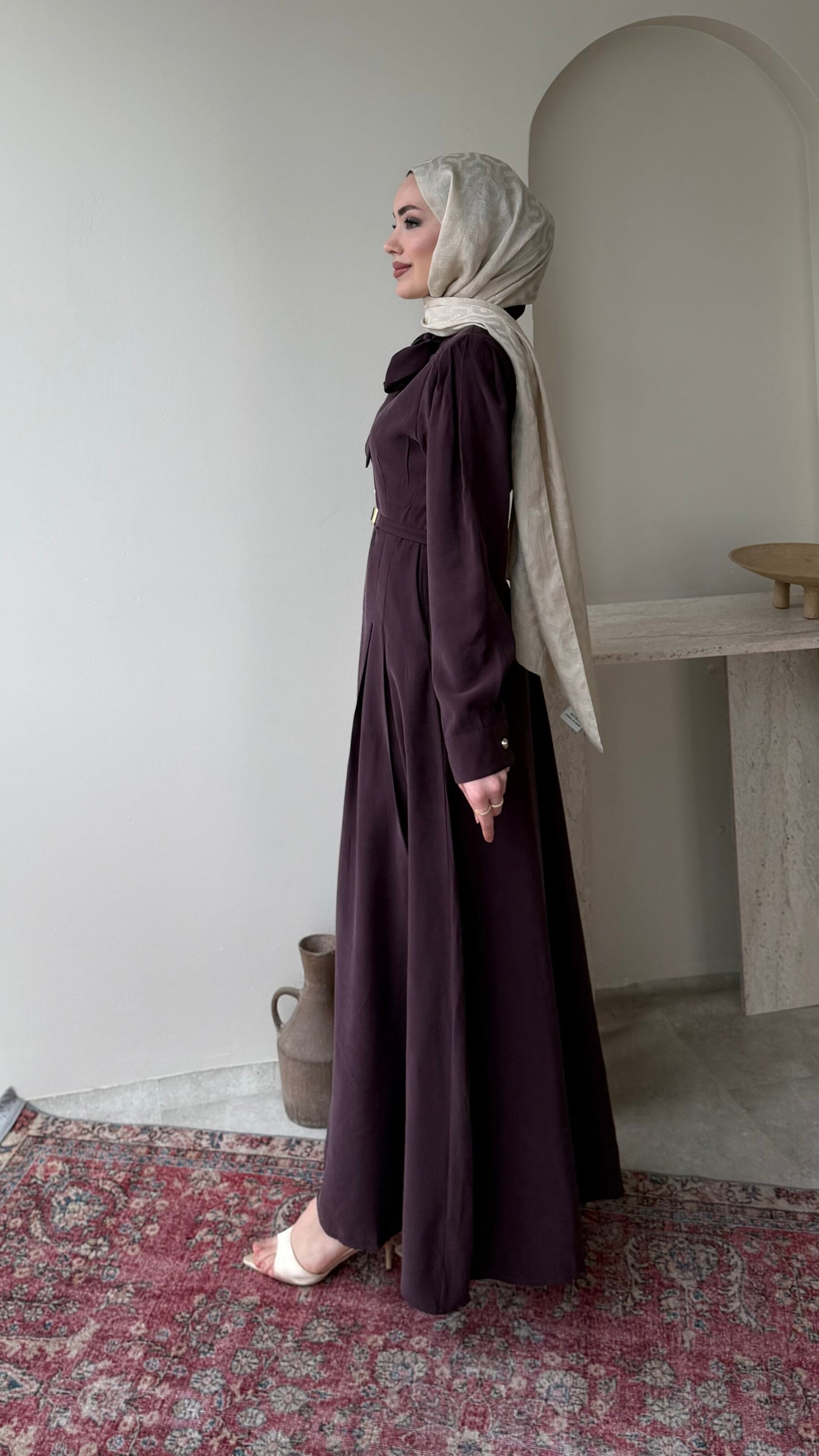 Flora Tensel Elbise – Bordo