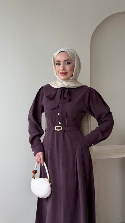 Flora Tensel Elbise – Bordo