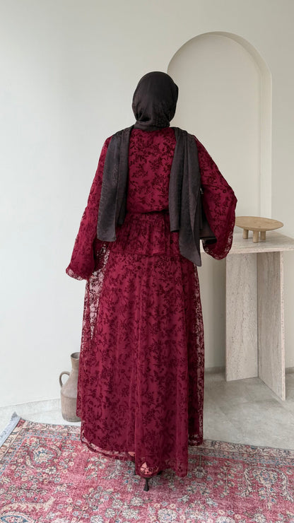 Flow Dantel Takım – Bordo