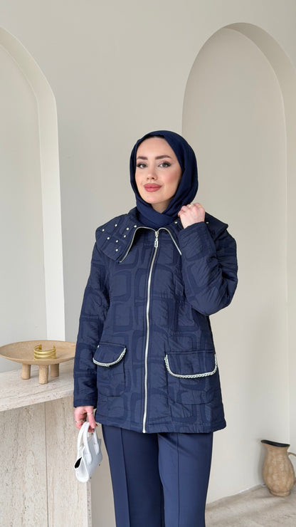 Lara Geometrik Desen Ceket – Lacivert