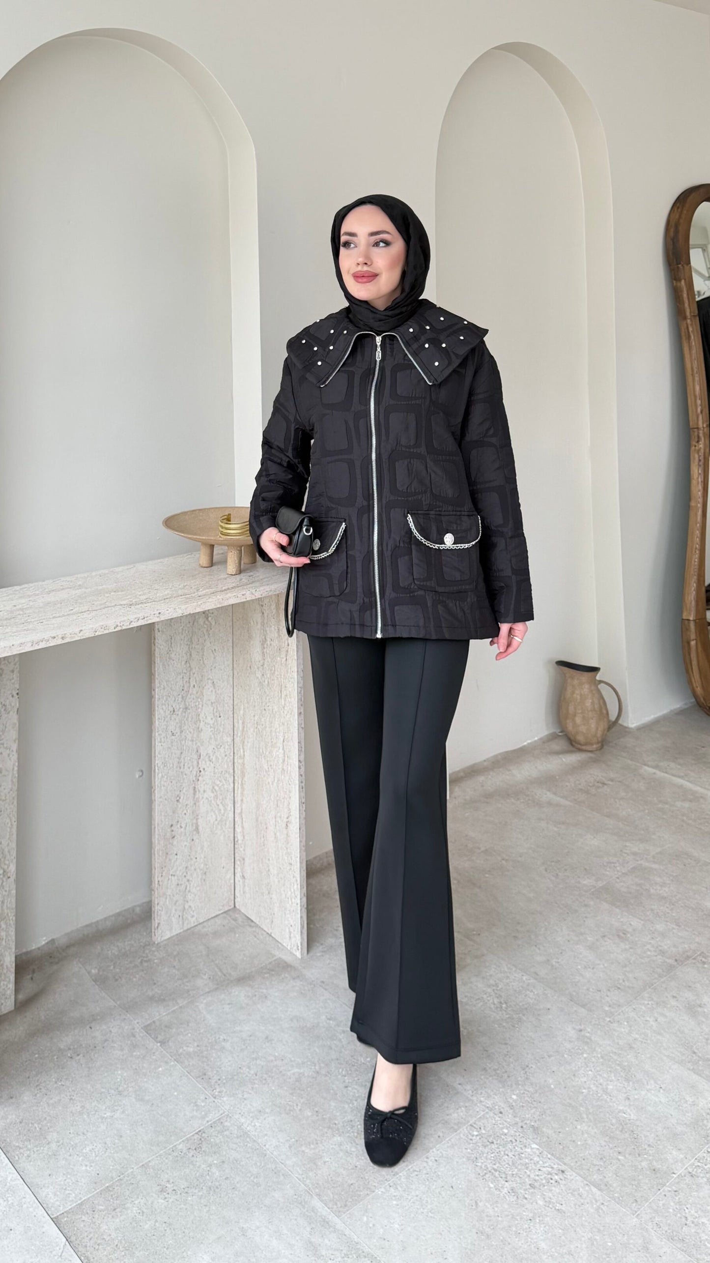 Lara Geometrik Desen Ceket – Siyah