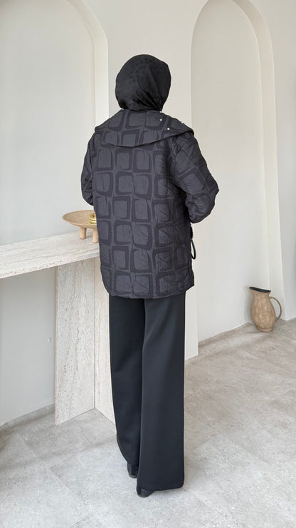 Lara Geometrik Desen Ceket – Siyah