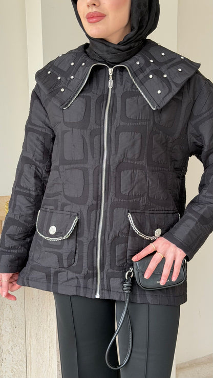 Lara Geometrik Desen Ceket – Siyah